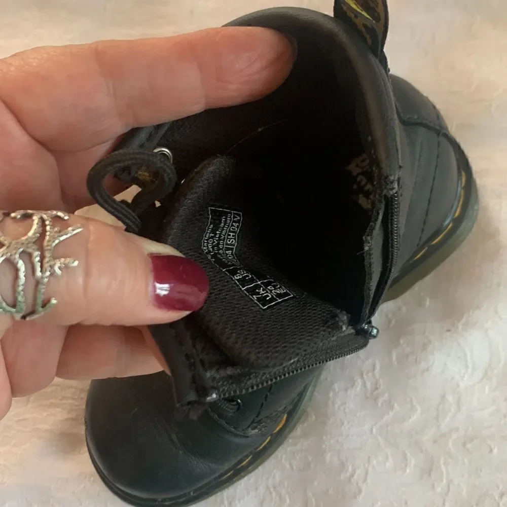 Dr. Martens Leather Combat Boots Black Kids Size 8 Zipper Laces